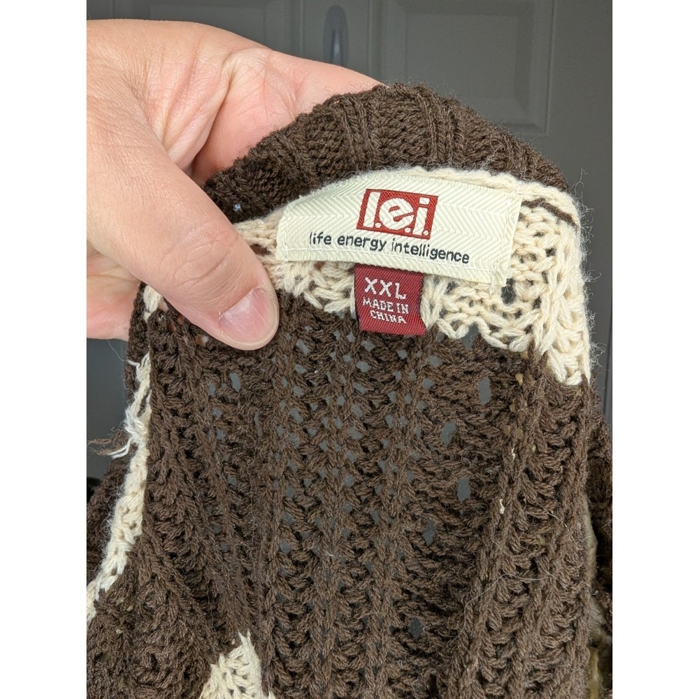 Lei Jordan Open Knit Brown & Cream Striped Sweater Juniors XXL Women's Large - Picture 4 of 6